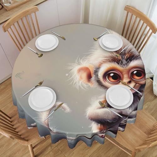 BWWHCCTI Runde Tischdecke mit niedlichem Affen-Motiv, 152,4 cm, waschbar, mit Spitze, Polyester-Tischdecke für Küche, Buffet, Urlaub, Party, Hochzeitsbankett von BWWHCCTI