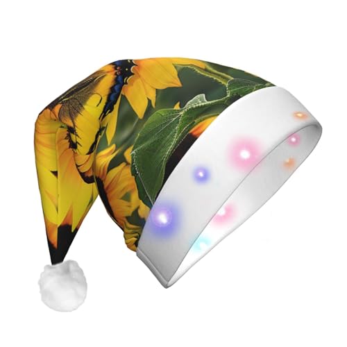 BWWHCCTI Schmetterlingsmütze mit Sonnenblumen, Blumen, bedruckt, LED-Weihnachtsmütze für Erwachsene, Männer, Frauen, lustiger Plüsch, beleuchtet, Weihnachtsmannmütze, Urlaubsparty-Hut BWWHCCTI Schmetterlingsmütze mit Sonnenblumen, Blumen, bedruckt, LED-Weihnachtsmütze für Erwachsene, Männer, Frauen, lustiger Plüsch, beleuchtet, Weihnachtsmannmütze, Urlaubsparty-Hut von BWWHCCTI
