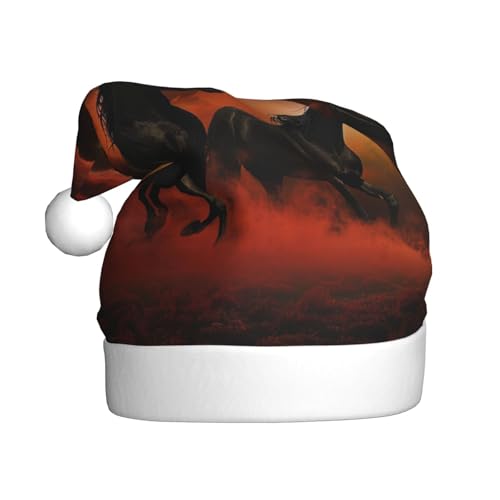 BWWHCCTI Schwarze Pferde rot leuchtende Wolken bedruckte Weihnachtsmütze für Erwachsene Männer Frauen Lustige Plüsch Weihnachtsmannmütze Xmas Urlaub Party Hut BWWHCCTI Schwarze Pferde rot leuchtende Wolken bedruckte Weihnachtsmütze für Erwachsene Männer Frauen Lustige Plüsch Weihnachtsmannmütze Xmas Urlaub Party Hut von BWWHCCTI