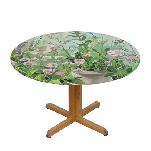 BWWHCCTI Springtime Tischdecke mit Kräutergarten, bedruckt, rund, wasserdicht, elastisch, dekorativ, Esstischabdeckung, Größe M BWWHCCTI Springtime Tischdecke mit Kräutergarten, bedruckt, rund, wasserdicht, elastisch, dekorativ, Esstischabdeckung, Größe M von BWWHCCTI