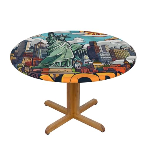BWWHCCTI Tischdecke, Motiv: Cartoon, niedlich, New York, USA, Kunst, bedruckt, rund, wasserdicht, elastisch, dekorativ, für Esstisch, Größe M BWWHCCTI Tischdecke, Motiv: Cartoon, niedlich, New York, USA, Kunst, bedruckt, rund, wasserdicht, elastisch, dekorativ, für Esstisch, Größe M von BWWHCCTI