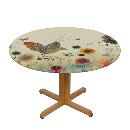 BWWHCCTI Tischdecke, Motiv: Henne fliegende Schmetterlinge unter Blumen, bedruckt, rund, wasserdicht, elastisch, dekorativ, Esstischabdeckung, Größe M BWWHCCTI Tischdecke, Motiv: Henne fliegende Schmetterlinge unter Blumen, bedruckt, rund, wasserdicht, elastisch, dekorativ, Esstischabdeckung, Größe M von BWWHCCTI
