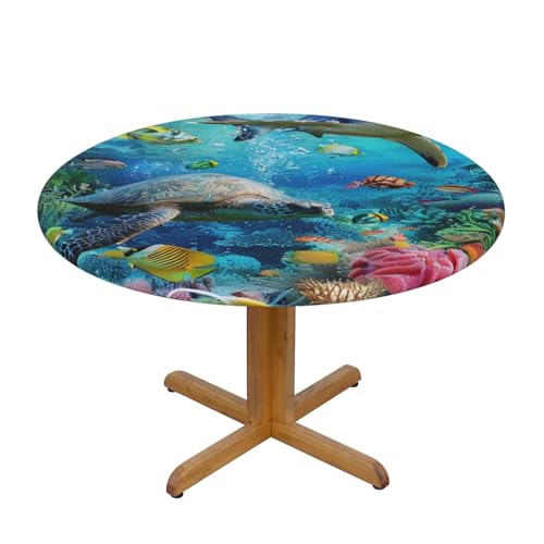 BWWHCCTI Tischdecke, Motiv: tropische Fische, Schildkröte, Wale, bedruckt, rund, wasserdicht, elastisch, dekorativ, Esstisch, Größe M BWWHCCTI Tischdecke, Motiv: tropische Fische, Schildkröte, Wale, bedruckt, rund, wasserdicht, elastisch, dekorativ, Esstisch, Größe M von BWWHCCTI