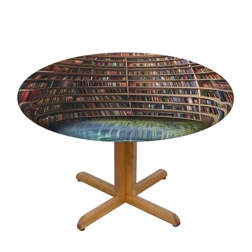 BWWHCCTI Tischdecke mit Bücherregal, bedruckt, rund, wasserdicht, elastisch, dekorativ, für Esstisch, Größe M BWWHCCTI Tischdecke mit Bücherregal, bedruckt, rund, wasserdicht, elastisch, dekorativ, für Esstisch, Größe M von BWWHCCTI
