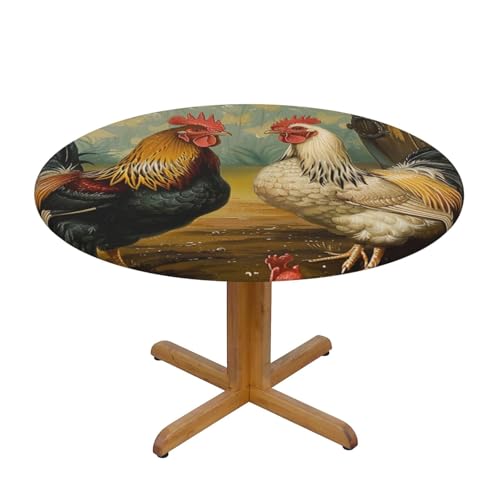 BWWHCCTI Tischdecke mit Huhn- und Hahn-Druck, rund, wasserdicht, elastisch, dekorativ, Esstischabdeckung, klein BWWHCCTI Tischdecke mit Huhn- und Hahn-Druck, rund, wasserdicht, elastisch, dekorativ, Esstischabdeckung, klein von BWWHCCTI