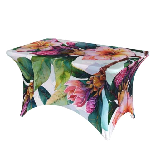 BWWHCCTI Tischdecke mit hawaiianischem Blumen-Kunstdruck, bedruckt, elastische Kanten, waschbare Tischdecke für Hochzeiten, Messen, Partys, Küche, Esszimmer und Bankette von BWWHCCTI