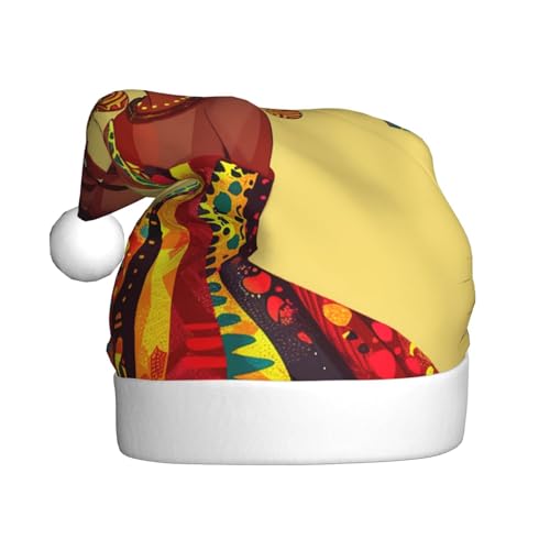 BWWHCCTI Traditionelle afrikanische Mädchen-Gemälde, bedruckte Weihnachtsmütze für Erwachsene, Männer, Frauen, lustige Plüsch-Weihnachtsmannmütze, Weihnachten, Urlaub, Party Hut von BWWHCCTI