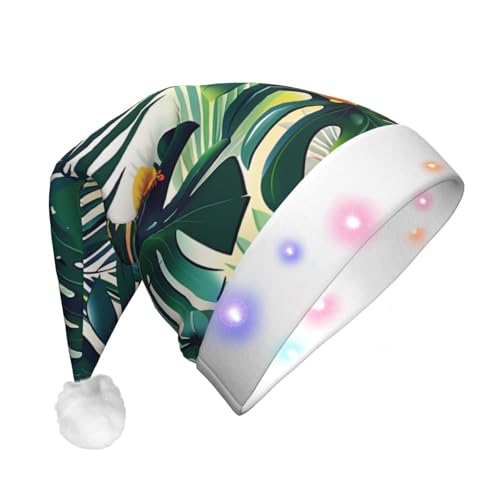 BWWHCCTI Tropische Sommer-Hawaii-Blume, Palmblätter, bedruckte LED-Weihnachtsmütze für Erwachsene, Männer, Frauen, lustiger Plüsch, beleuchtet, Weihnachtsmannmütze, Urlaub, Partyhut BWWHCCTI Tropische Sommer-Hawaii-Blume, Palmblätter, bedruckte LED-Weihnachtsmütze für Erwachsene, Männer, Frauen, lustiger Plüsch, beleuchtet, Weihnachtsmannmütze, Urlaub, Partyhut von BWWHCCTI