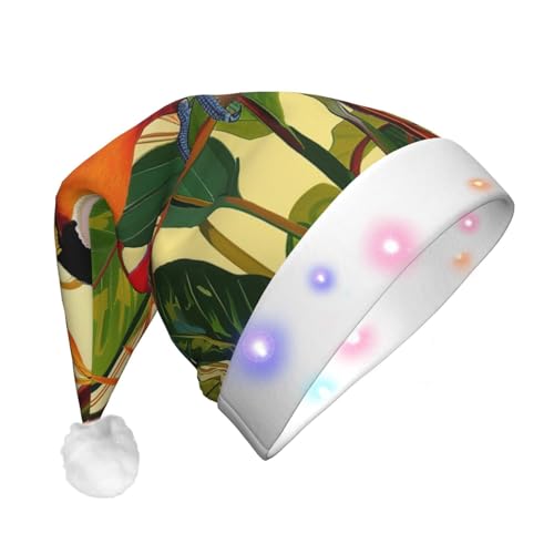 BWWHCCTI Tropischer Paradiesvogel bedruckte LED-Weihnachtsmütze für Erwachsene Männer und Frauen, lustige Plüsch-Weihnachtsmannmütze, Urlaub, Partyhut BWWHCCTI Tropischer Paradiesvogel bedruckte LED-Weihnachtsmütze für Erwachsene Männer und Frauen, lustige Plüsch-Weihnachtsmannmütze, Urlaub, Partyhut von BWWHCCTI