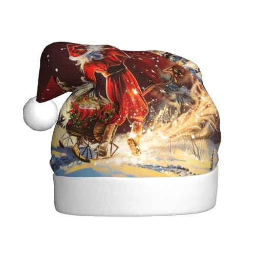 BWWHCCTI Weihnachtsmütze, bedruckt, Weihnachtsmütze für Erwachsene, Männer, Frauen, lustige Plüsch-Weihnachtsmannmütze, Weihnachtsfeiertagsmütze von BWWHCCTI