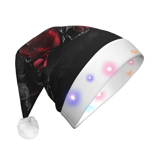 BWWHCCTI Weihnachtsmütze im Gothic-Stil, schwarze Rosen, bedruckte LED-Weihnachtsmütze für Erwachsene, Männer und Frauen, lustiger Plüsch, beleuchtet, Weihnachtsmannmütze, Urlaubsparty-Hut BWWHCCTI Weihnachtsmütze im Gothic-Stil, schwarze Rosen, bedruckte LED-Weihnachtsmütze für Erwachsene, Männer und Frauen, lustiger Plüsch, beleuchtet, Weihnachtsmannmütze, Urlaubsparty-Hut von BWWHCCTI