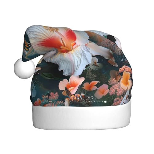 BWWHCCTI Weihnachtsmütze mit Blume und Schmetterling, bedruckt, für Erwachsene, Männer, Frauen, lustige Plüsch-Weihnachtsmannmütze, Weihnachten, Urlaub, Party Hut BWWHCCTI Weihnachtsmütze mit Blume und Schmetterling, bedruckt, für Erwachsene, Männer, Frauen, lustige Plüsch-Weihnachtsmannmütze, Weihnachten, Urlaub, Party Hut von BWWHCCTI