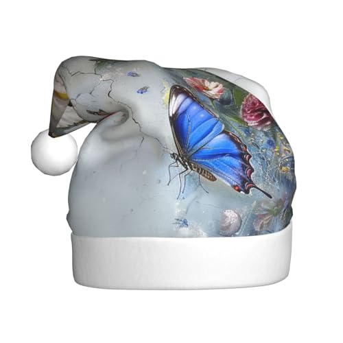 BWWHCCTI Weihnachtsmütze mit Blumen und Schmetterlingen bedruckt, für Erwachsene, Männer, Frauen, lustige Plüsch-Weihnachtsmannmütze, Weihnachten, Urlaub, Partyhut BWWHCCTI Weihnachtsmütze mit Blumen und Schmetterlingen bedruckt, für Erwachsene, Männer, Frauen, lustige Plüsch-Weihnachtsmannmütze, Weihnachten, Urlaub, Partyhut von BWWHCCTI