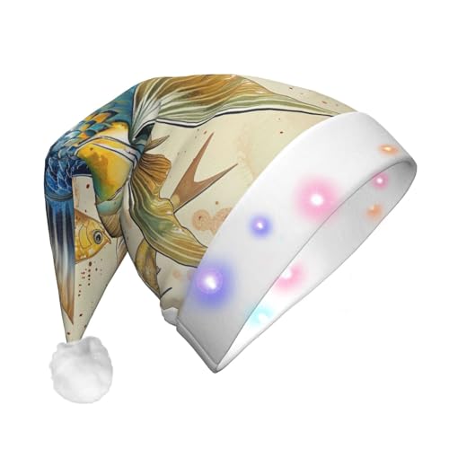 BWWHCCTI Weihnachtsmütze mit Fisch-Kunstdruck, bedruckte LED-Weihnachtsmütze für Erwachsene, Männer und Frauen, lustiger Plüsch, beleuchtet, Weihnachtsmannmütze, Urlaubsparty-Hut BWWHCCTI Weihnachtsmütze mit Fisch-Kunstdruck, bedruckte LED-Weihnachtsmütze für Erwachsene, Männer und Frauen, lustiger Plüsch, beleuchtet, Weihnachtsmannmütze, Urlaubsparty-Hut von BWWHCCTI