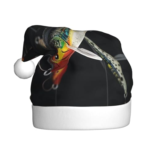 BWWHCCTI Weihnachtsmütze mit Fischköder, bedruckt, für Erwachsene, Herren, Damen, lustiger Plüsch, Weihnachtsmannmütze, Weihnachtsfeierhut BWWHCCTI Weihnachtsmütze mit Fischköder, bedruckt, für Erwachsene, Herren, Damen, lustiger Plüsch, Weihnachtsmannmütze, Weihnachtsfeierhut von BWWHCCTI