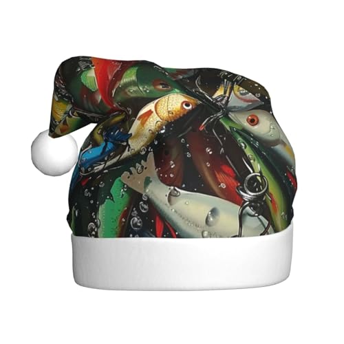 BWWHCCTI Weihnachtsmütze mit Fischködermotiv, bedruckt, für Erwachsene, Herren, Damen, lustiger Plüsch, Weihnachtsmannmütze, Weihnachtsfeierhut BWWHCCTI Weihnachtsmütze mit Fischködermotiv, bedruckt, für Erwachsene, Herren, Damen, lustiger Plüsch, Weihnachtsmannmütze, Weihnachtsfeierhut von BWWHCCTI