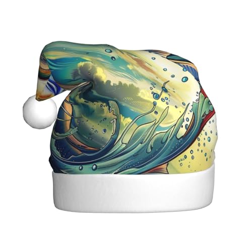 BWWHCCTI Weihnachtsmütze mit Fischkunstdruck, für Erwachsene, Männer und Frauen, lustige Plüsch-Weihnachtsmannmütze, Weihnachten, Urlaub, Partyhut BWWHCCTI Weihnachtsmütze mit Fischkunstdruck, für Erwachsene, Männer und Frauen, lustige Plüsch-Weihnachtsmannmütze, Weihnachten, Urlaub, Partyhut von BWWHCCTI