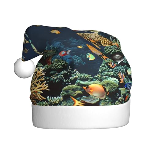 BWWHCCTI Weihnachtsmütze mit Fischmuster für Erwachsene, Männer und Frauen, lustige Plüsch-Weihnachtsmannmütze, Weihnachten, Urlaub, Partyhut BWWHCCTI Weihnachtsmütze mit Fischmuster für Erwachsene, Männer und Frauen, lustige Plüsch-Weihnachtsmannmütze, Weihnachten, Urlaub, Partyhut von BWWHCCTI