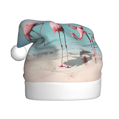 BWWHCCTI Weihnachtsmütze mit Flamingo-Motiv am Strand, bedruckt, für Erwachsene, Männer, Frauen, lustige Plüsch-Weihnachtsmannmütze, Weihnachten, Urlaub, Partyhut BWWHCCTI Weihnachtsmütze mit Flamingo-Motiv am Strand, bedruckt, für Erwachsene, Männer, Frauen, lustige Plüsch-Weihnachtsmannmütze, Weihnachten, Urlaub, Partyhut von BWWHCCTI