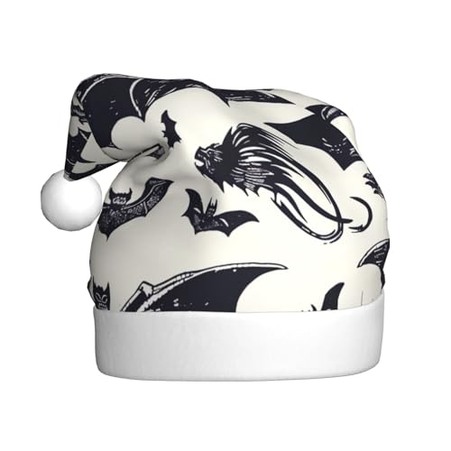 BWWHCCTI Weihnachtsmütze mit Fledermaus-Muster, bedruckt, für Erwachsene, Herren, Damen, lustiger Plüsch, Weihnachtsmannmütze, Weihnachten, Urlaub, Partyhut BWWHCCTI Weihnachtsmütze mit Fledermaus-Muster, bedruckt, für Erwachsene, Herren, Damen, lustiger Plüsch, Weihnachtsmannmütze, Weihnachten, Urlaub, Partyhut von BWWHCCTI