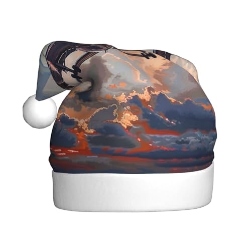 BWWHCCTI Weihnachtsmütze mit Flugzeug-Kunstdruck, für Erwachsene, Männer, Frauen, lustige Plüsch-Weihnachtsmannmütze, Weihnachten, Urlaub, Party Hut von BWWHCCTI