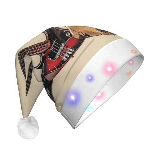 BWWHCCTI Weihnachtsmütze mit Gitarre, Bass, Musik, Musikinstrumente, bedruckt, LED-Weihnachtsmütze für Erwachsene, Männer, Frauen, lustiger Plüsch, beleuchtet, Weihnachtsmannmütze, Urlaubsparty-Hut BWWHCCTI Weihnachtsmütze mit Gitarre, Bass, Musik, Musikinstrumente, bedruckt, LED-Weihnachtsmütze für Erwachsene, Männer, Frauen, lustiger Plüsch, beleuchtet, Weihnachtsmannmütze, Urlaubsparty-Hut von BWWHCCTI