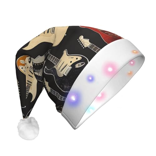 BWWHCCTI Weihnachtsmütze mit Gitarrenmuster, bedruckte LED-Weihnachtsmütze für Erwachsene, Männer und Frauen, lustiger Plüsch, beleuchtet, Weihnachtsmannmütze, Urlaubsparty-Hut BWWHCCTI Weihnachtsmütze mit Gitarrenmuster, bedruckte LED-Weihnachtsmütze für Erwachsene, Männer und Frauen, lustiger Plüsch, beleuchtet, Weihnachtsmannmütze, Urlaubsparty-Hut von BWWHCCTI