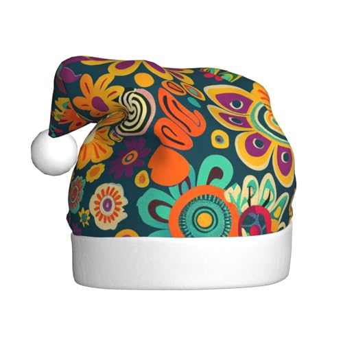 BWWHCCTI Weihnachtsmütze mit Hippie-Muster, bedruckt, für Erwachsene, Herren, Damen, lustig, Plüsch, Weihnachtsmannmütze, Weihnachten, Urlaub, Partyhut von BWWHCCTI