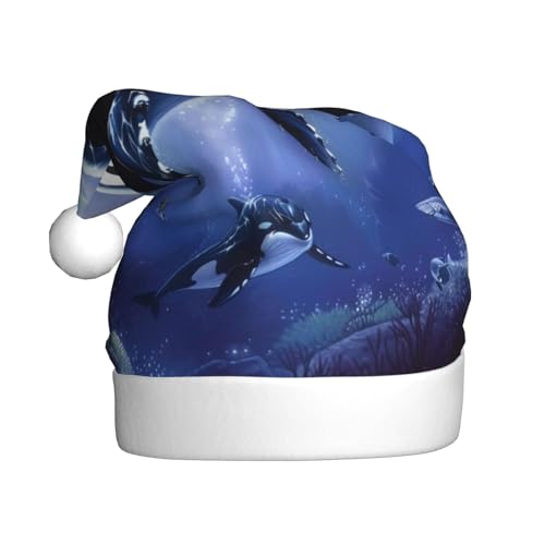 BWWHCCTI Weihnachtsmütze mit Killerwal-Motiv, bedruckt, für Erwachsene, Männer, Frauen, lustige Plüsch-Weihnachtsmannmütze, Weihnachten, Urlaub, Partyhut BWWHCCTI Weihnachtsmütze mit Killerwal-Motiv, bedruckt, für Erwachsene, Männer, Frauen, lustige Plüsch-Weihnachtsmannmütze, Weihnachten, Urlaub, Partyhut von BWWHCCTI