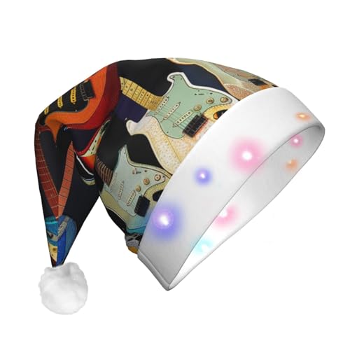 BWWHCCTI Weihnachtsmütze mit Kunst-Gitarren-Muster, bedruckt, LED-Weihnachtsmütze für Erwachsene, Männer, Frauen, lustiger Plüsch, beleuchtet, Weihnachtsmannmütze, Urlaubsparty-Hut BWWHCCTI Weihnachtsmütze mit Kunst-Gitarren-Muster, bedruckt, LED-Weihnachtsmütze für Erwachsene, Männer, Frauen, lustiger Plüsch, beleuchtet, Weihnachtsmannmütze, Urlaubsparty-Hut von BWWHCCTI