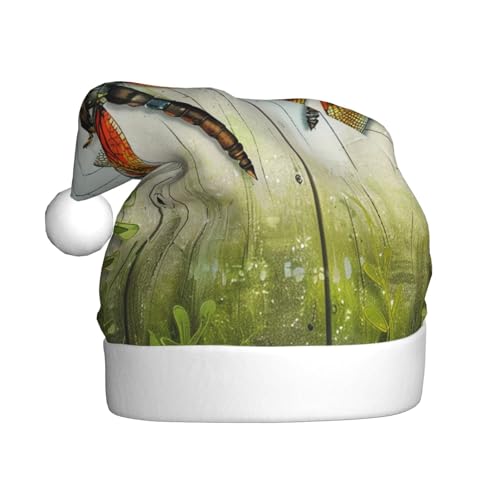 BWWHCCTI Weihnachtsmütze mit Libellenzaun, bedruckt, für Erwachsene, Herren, Damen, lustig, Plüsch, Weihnachtsmannmütze, Weihnachten, Urlaub, Partyhut von BWWHCCTI