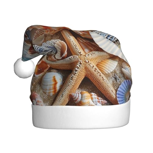 BWWHCCTI Weihnachtsmütze mit Muschellandschaft am Strand, bedruckt, für Erwachsene, Männer, Frauen, lustige Plüsch-Weihnachtsmannmütze, Weihnachten, Urlaub, Partyhut BWWHCCTI Weihnachtsmütze mit Muschellandschaft am Strand, bedruckt, für Erwachsene, Männer, Frauen, lustige Plüsch-Weihnachtsmannmütze, Weihnachten, Urlaub, Partyhut von BWWHCCTI