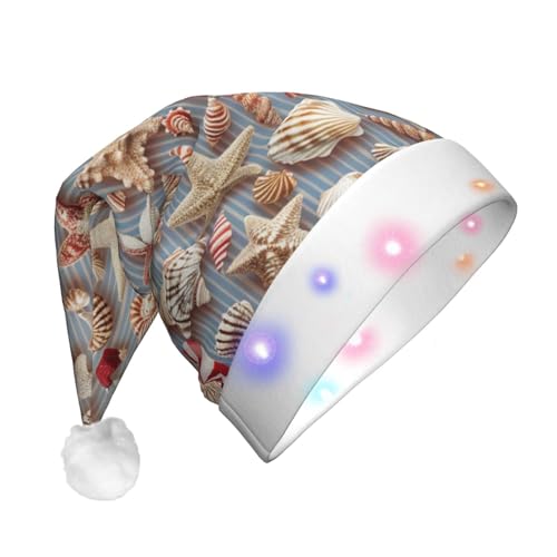 BWWHCCTI Weihnachtsmütze mit Muschelmotiv, bedruckt, LED-Weihnachtsmütze für Erwachsene, Männer und Frauen, lustiger Plüsch, beleuchtet, Weihnachtsmannmütze, Urlaubsparty-Hut BWWHCCTI Weihnachtsmütze mit Muschelmotiv, bedruckt, LED-Weihnachtsmütze für Erwachsene, Männer und Frauen, lustiger Plüsch, beleuchtet, Weihnachtsmannmütze, Urlaubsparty-Hut von BWWHCCTI