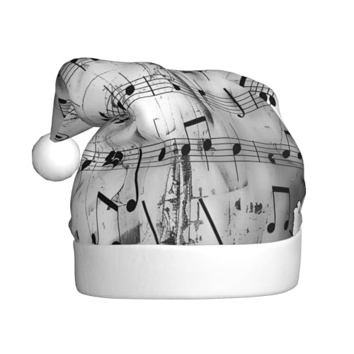 BWWHCCTI Weihnachtsmütze mit Musiknoten bedruckt, für Erwachsene, Männer, Frauen, lustige Plüsch-Weihnachtsmannmütze, Weihnachten, Urlaub, Partyhut von BWWHCCTI