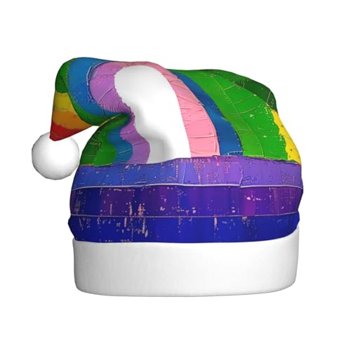 BWWHCCTI Weihnachtsmütze mit Regenbogen-Druck, für Erwachsene, Männer, Frauen, lustige Plüsch-Weihnachtsmannmütze, Weihnachten, Urlaub, Partyhut BWWHCCTI Weihnachtsmütze mit Regenbogen-Druck, für Erwachsene, Männer, Frauen, lustige Plüsch-Weihnachtsmannmütze, Weihnachten, Urlaub, Partyhut von BWWHCCTI