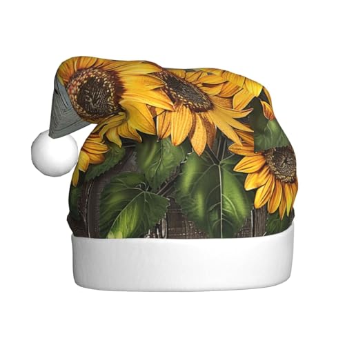 BWWHCCTI Weihnachtsmütze mit Sonnenblumen-Holzbrett, bedruckt, für Erwachsene, Männer, Frauen, lustige Plüsch-Weihnachtsmannmütze, Weihnachten, Urlaub, Partyhut BWWHCCTI Weihnachtsmütze mit Sonnenblumen-Holzbrett, bedruckt, für Erwachsene, Männer, Frauen, lustige Plüsch-Weihnachtsmannmütze, Weihnachten, Urlaub, Partyhut von BWWHCCTI