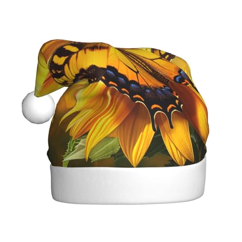 BWWHCCTI Weihnachtsmütze mit Sonnenblumen- und Schmetterlings-Motiv, bedruckt, für Erwachsene, Männer, Frauen, lustige Plüsch-Weihnachtsmannmütze, Weihnachten, Urlaub, Partyhut BWWHCCTI Weihnachtsmütze mit Sonnenblumen- und Schmetterlings-Motiv, bedruckt, für Erwachsene, Männer, Frauen, lustige Plüsch-Weihnachtsmannmütze, Weihnachten, Urlaub, Partyhut von BWWHCCTI