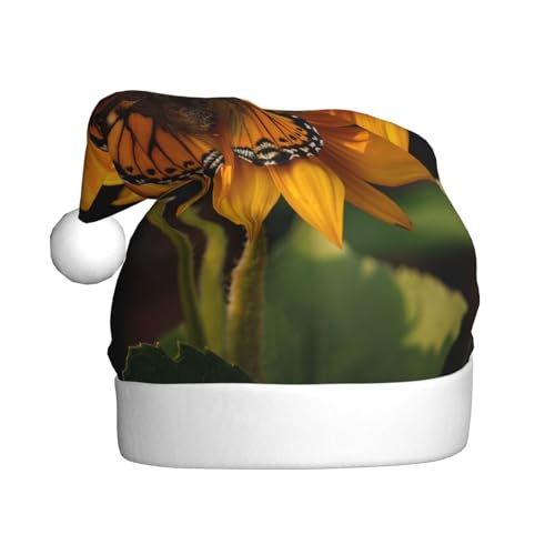 BWWHCCTI Weihnachtsmütze mit Sonnenblumen- und Schmetterlings-Motiv, für Erwachsene, Herren, Damen, lustig, Plüsch, Weihnachtsmannmütze, Weihnachtsfeierhut BWWHCCTI Weihnachtsmütze mit Sonnenblumen- und Schmetterlings-Motiv, für Erwachsene, Herren, Damen, lustig, Plüsch, Weihnachtsmannmütze, Weihnachtsfeierhut von BWWHCCTI