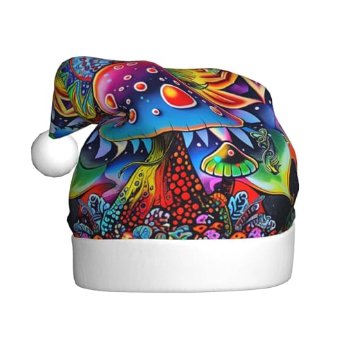 BWWHCCTI Weihnachtsmütze mit abstraktem Pilz, buntes Mandala, bedruckt, für Erwachsene, Männer, Frauen, lustige Plüsch-Weihnachtsmannmütze, Weihnachten, Urlaub, Party, Hut von BWWHCCTI