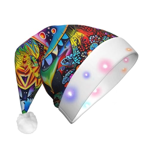 BWWHCCTI Weihnachtsmütze mit abstraktem Pilz, buntes Mandala-Druck, LED-Weihnachtsmütze für Erwachsene, Männer, Frauen, lustig, Plüsch, beleuchtet, Weihnachtsmannmütze, Urlaub, Partyhut BWWHCCTI Weihnachtsmütze mit abstraktem Pilz, buntes Mandala-Druck, LED-Weihnachtsmütze für Erwachsene, Männer, Frauen, lustig, Plüsch, beleuchtet, Weihnachtsmannmütze, Urlaub, Partyhut von BWWHCCTI