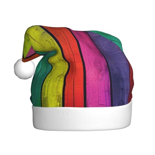 BWWHCCTI Weihnachtsmütze mit farbigem Holzhintergrund für Erwachsene, Männer und Frauen, lustige Plüsch-Weihnachtsmannmütze, Weihnachten, Urlaub, Partyhut BWWHCCTI Weihnachtsmütze mit farbigem Holzhintergrund für Erwachsene, Männer und Frauen, lustige Plüsch-Weihnachtsmannmütze, Weihnachten, Urlaub, Partyhut von BWWHCCTI