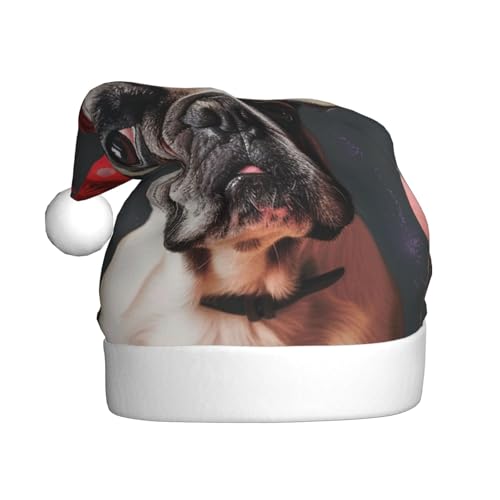 BWWHCCTI Weihnachtsmütze mit französischer Bulldogge für Erwachsene, Männer, Frauen, lustige Plüsch-Weihnachtsmannmütze, Weihnachten, Urlaub, Partyhut BWWHCCTI Weihnachtsmütze mit französischer Bulldogge für Erwachsene, Männer, Frauen, lustige Plüsch-Weihnachtsmannmütze, Weihnachten, Urlaub, Partyhut von BWWHCCTI