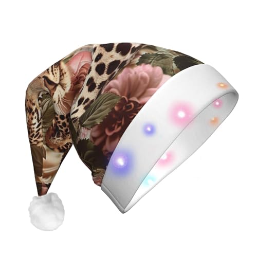 BWWHCCTI Weihnachtsmütze mit gestreifter Rose und Leopardenmuster, LED-Weihnachtsmütze für Erwachsene, Männer, Frauen, lustiger Plüsch, beleuchtet, Weihnachtsmannmütze, Urlaubsparty-Hut BWWHCCTI Weihnachtsmütze mit gestreifter Rose und Leopardenmuster, LED-Weihnachtsmütze für Erwachsene, Männer, Frauen, lustiger Plüsch, beleuchtet, Weihnachtsmannmütze, Urlaubsparty-Hut von BWWHCCTI
