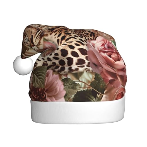 BWWHCCTI Weihnachtsmütze mit gestreifter Rose und Leopardenmuster, für Erwachsene, Männer, Frauen, lustige Plüsch-Weihnachtsmannmütze, Weihnachten, Urlaub, Partyhut BWWHCCTI Weihnachtsmütze mit gestreifter Rose und Leopardenmuster, für Erwachsene, Männer, Frauen, lustige Plüsch-Weihnachtsmannmütze, Weihnachten, Urlaub, Partyhut von BWWHCCTI
