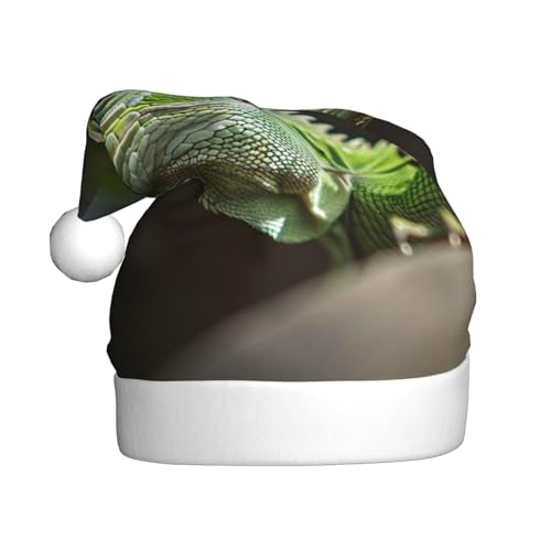 BWWHCCTI Weihnachtsmütze mit grüner Eidechse, bedruckt, für Erwachsene, Männer, Frauen, lustige Plüsch-Weihnachtsmannmütze, Weihnachten, Urlaub, Partyhut BWWHCCTI Weihnachtsmütze mit grüner Eidechse, bedruckt, für Erwachsene, Männer, Frauen, lustige Plüsch-Weihnachtsmannmütze, Weihnachten, Urlaub, Partyhut von BWWHCCTI