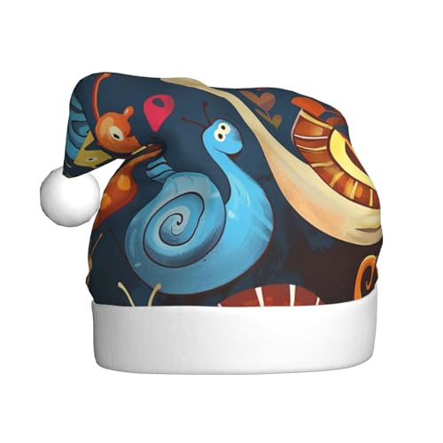 BWWHCCTI Weihnachtsmütze mit niedlicher Schnecke, bedruckt, für Erwachsene, Männer, Frauen, lustige Plüsch-Weihnachtsmannmütze, Weihnachten, Urlaub, Party, Hut von BWWHCCTI