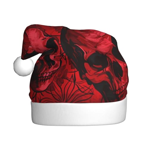 BWWHCCTI Weihnachtsmütze mit roten Totenköpfen für Erwachsene, Männer und Frauen, lustige Plüsch-Weihnachtsmannmütze, Weihnachten, Urlaub, Partyhut von BWWHCCTI