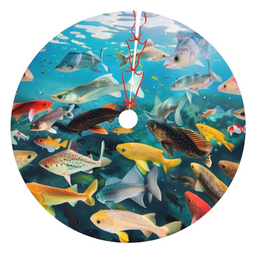 Bunte Fische bedruckter Weihnachtsbaumrock, 121,9 cm, verdickter Weihnachtsbaumschmuck, Röcke für Weihnachten, Urlaub, Party-Dekoration von BWWHCCTI