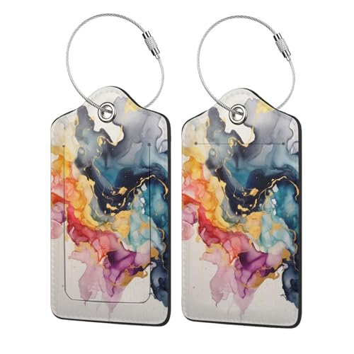Bunte Gepäckanhänger mit Gouache-Druck, für Männer und Frauen, niedliche Koffer-Etiketten aus PU-Leder, Reisetaschenanhänger mit Edelstahlschlaufe, 4 Stück Bunte Gepäckanhänger mit Gouache-Druck, für Männer und Frauen, niedliche Koffer-Etiketten aus PU-Leder, Reisetaschenanhänger mit Edelstahlschlaufe, 4 Stück von BWWHCCTI