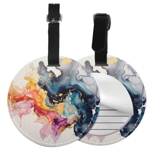 Bunte Gepäckanhänger mit Gouache-Druck, rund, für Männer und Frauen, niedliches PU-Leder, Koffer-Etiketten, Reisetaschen-Etiketten, 2 Stück Bunte Gepäckanhänger mit Gouache-Druck, rund, für Männer und Frauen, niedliches PU-Leder, Koffer-Etiketten, Reisetaschen-Etiketten, 2 Stück von BWWHCCTI